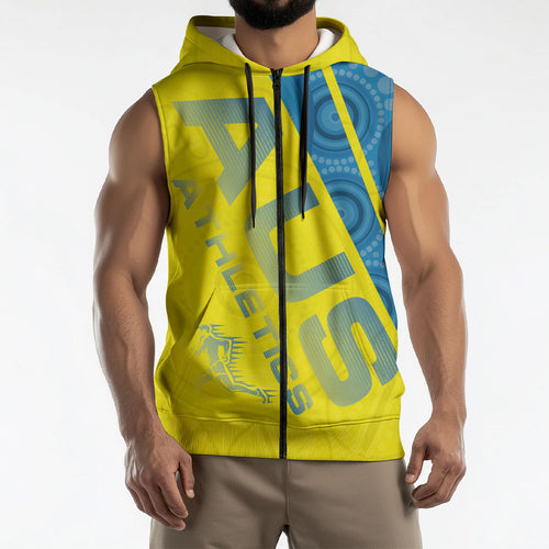 Australian Athletics Sleeveless Zip Hoodie Modern Indigenous Circle Pattern Sport Art