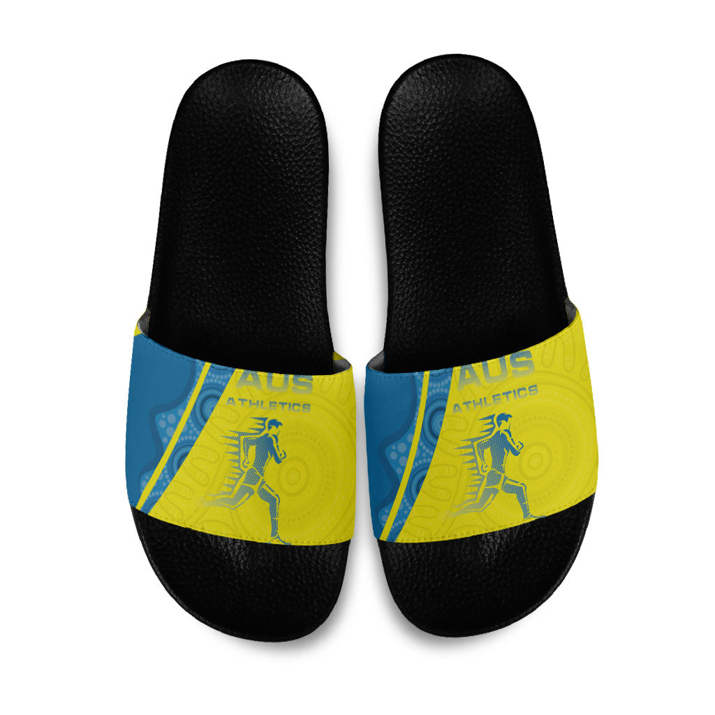 Australian Athletics Slide Sandals Modern Indigenous Circle Pattern Sport Art