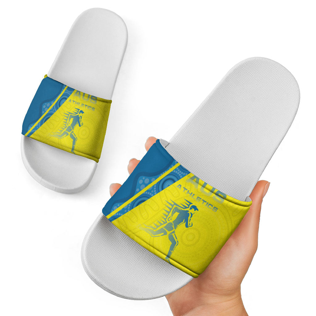 Australian Athletics Slide Sandals Modern Indigenous Circle Pattern Sport Art