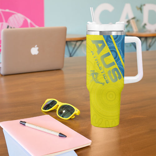Australian Athletics Tumbler With Handle Modern Indigenous Circle Pattern Sport Art
