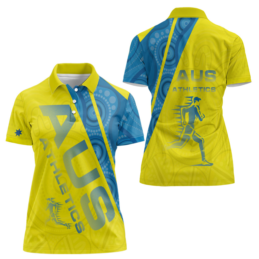 Australian Athletics Women Polo Shirt Modern Indigenous Circle Pattern Sport Art