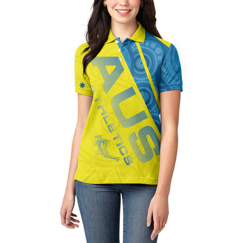 Australian Athletics Women Polo Shirt Modern Indigenous Circle Pattern Sport Art