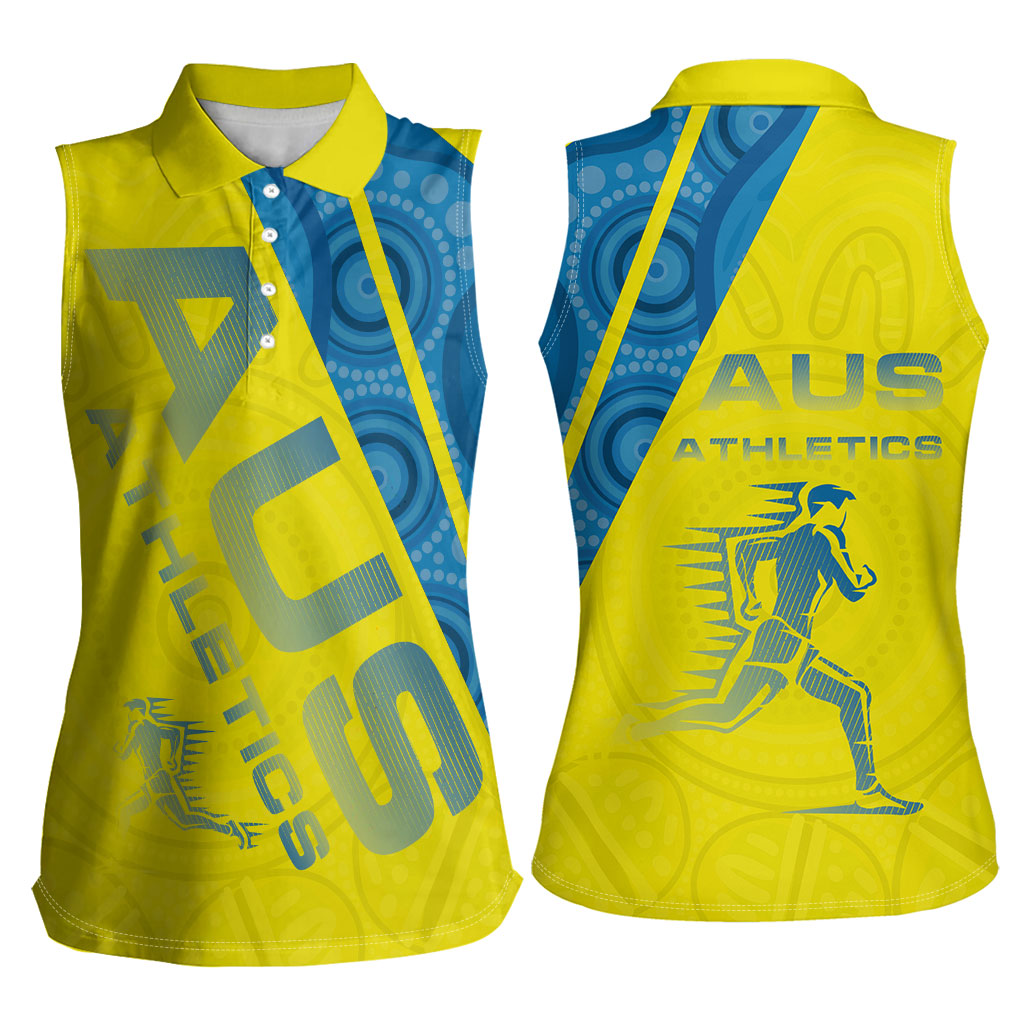 Australian Athletics Women Sleeveless Polo Shirt Modern Indigenous Circle Pattern Sport Art