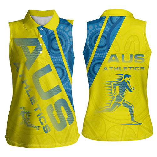 Australian Athletics Women Sleeveless Polo Shirt Modern Indigenous Circle Pattern Sport Art