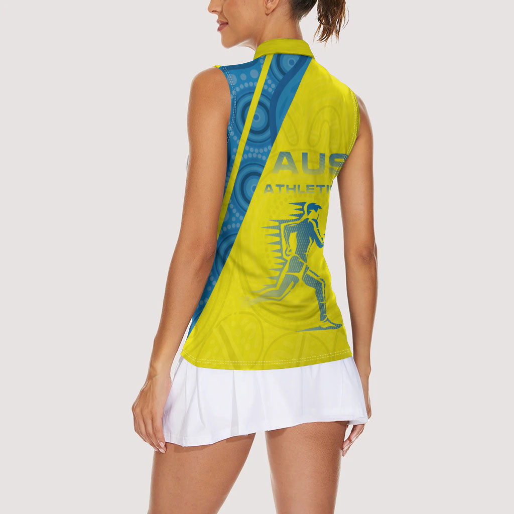 Australian Athletics Women Sleeveless Polo Shirt Modern Indigenous Circle Pattern Sport Art