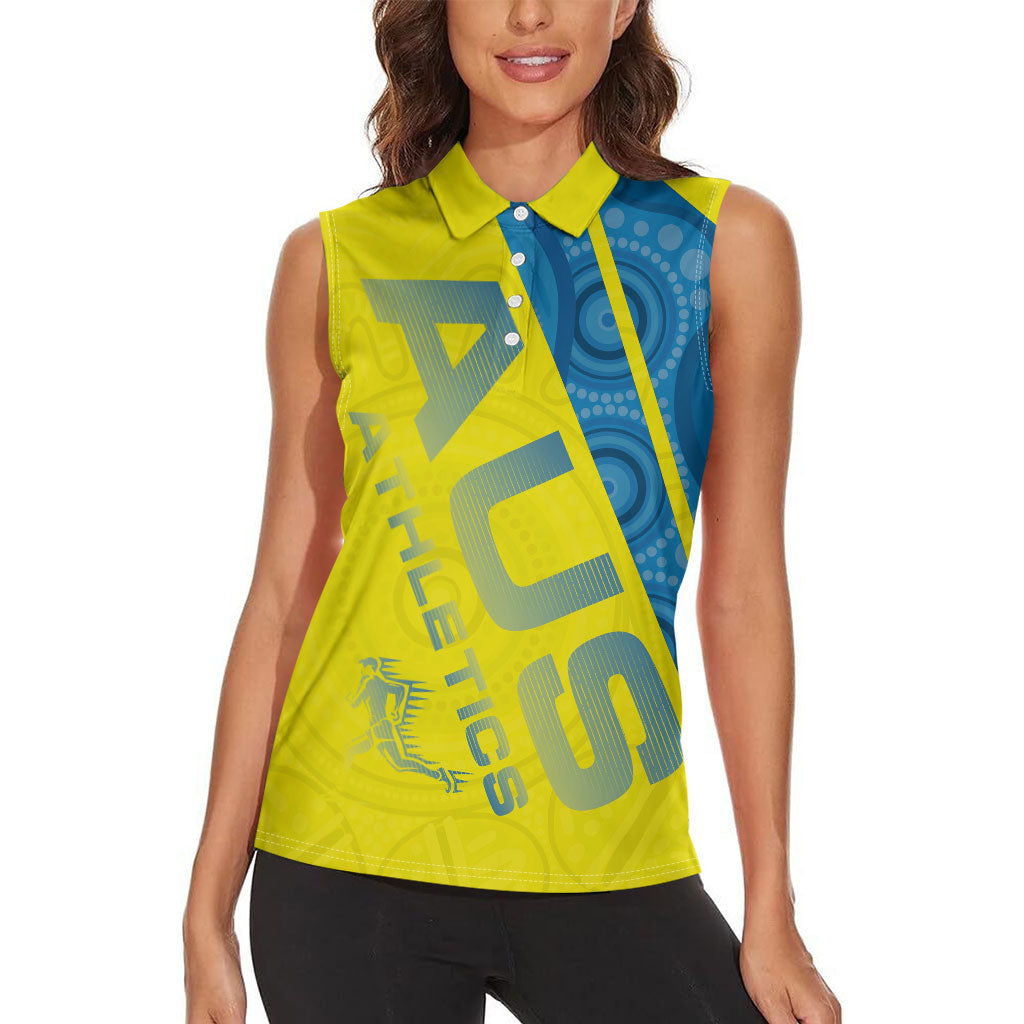 Australian Athletics Women Sleeveless Polo Shirt Modern Indigenous Circle Pattern Sport Art