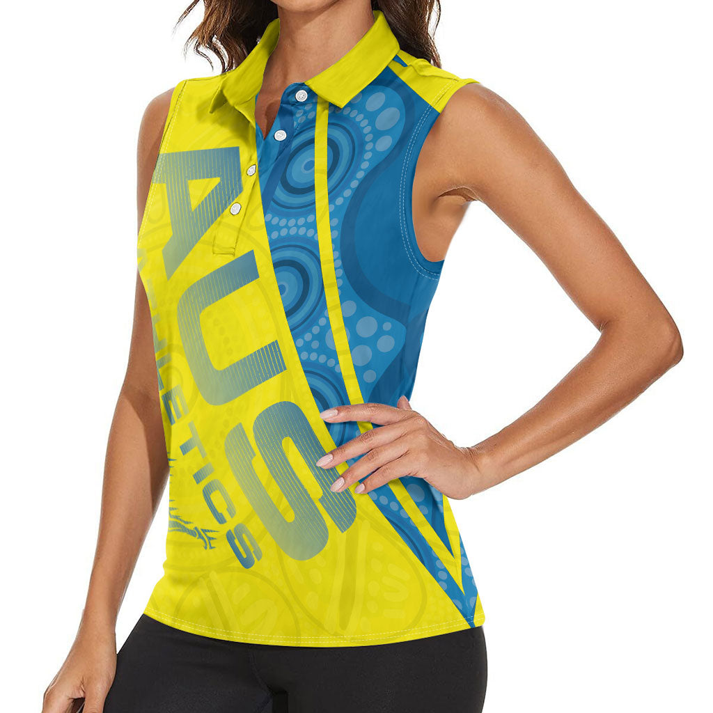 Australian Athletics Women Sleeveless Polo Shirt Modern Indigenous Circle Pattern Sport Art