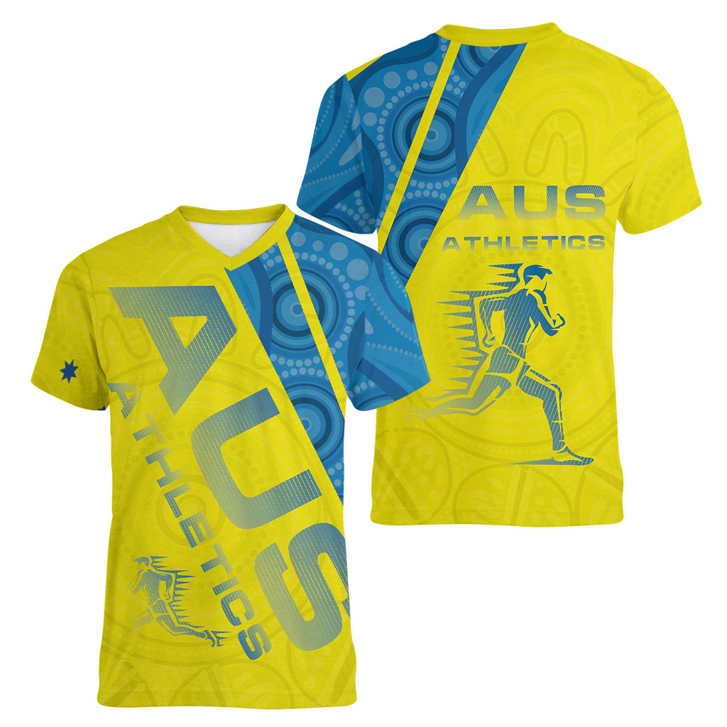 Australian Athletics Women V-Neck T-Shirt Modern Indigenous Circle Pattern Sport Art