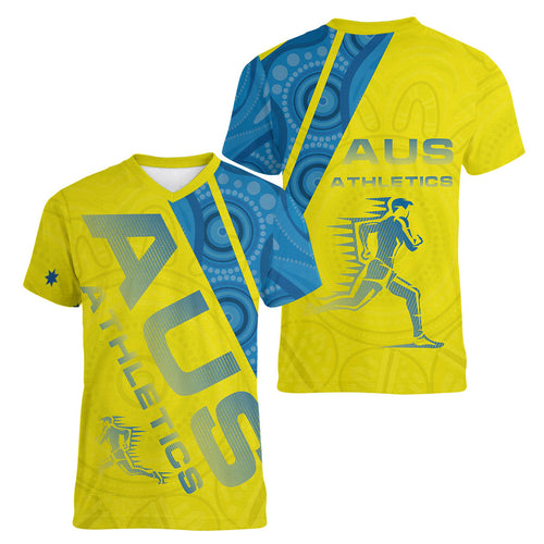 Australian Athletics Women V-Neck T-Shirt Modern Indigenous Circle Pattern Sport Art