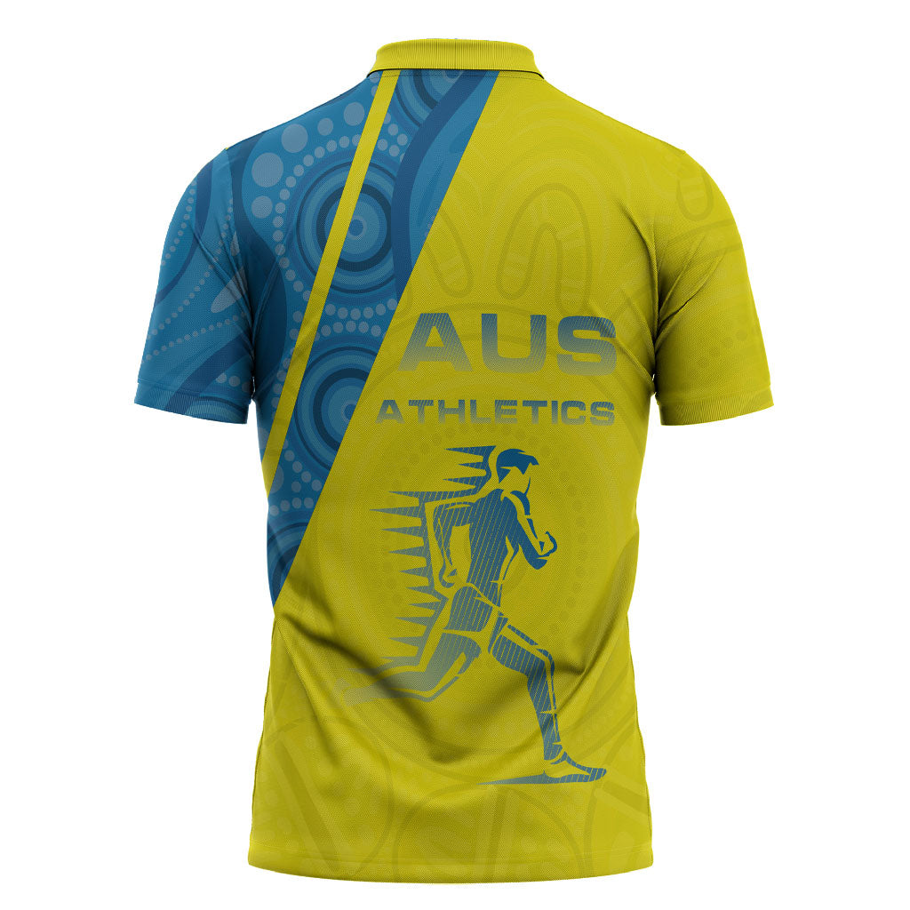 Australian Athletics Zipper Polo Shirt Modern Indigenous Circle Pattern Sport Art