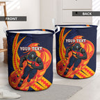 Personalized Adelaide Crows Laundry Basket Polynesian Tribal Crow Mascot With Hibiscus Floral Art
