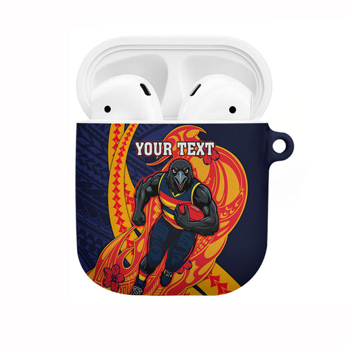 Personalized Adelaide Crows AirPods Case Polynesian Tribal Crow Mascot With Hibiscus Floral Art