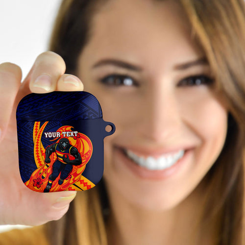 Personalized Adelaide Crows AirPods Case Polynesian Tribal Crow Mascot With Hibiscus Floral Art