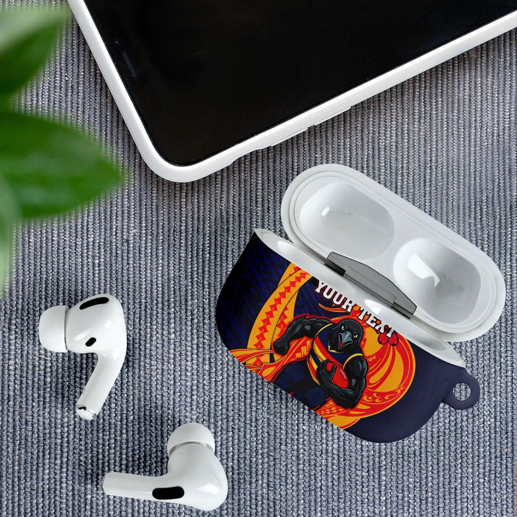 Personalized Adelaide Crows AirPods Case Polynesian Tribal Crow Mascot With Hibiscus Floral Art