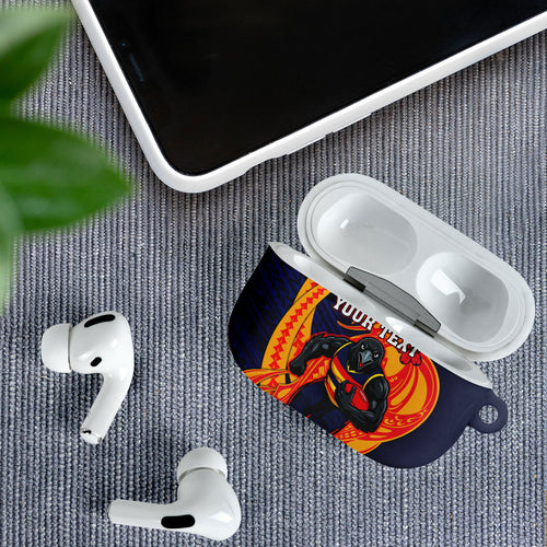 Personalized Adelaide Crows AirPods Case Polynesian Tribal Crow Mascot With Hibiscus Floral Art