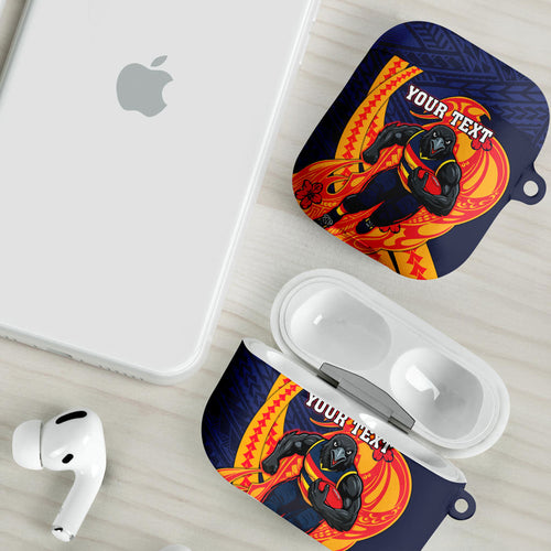 Personalized Adelaide Crows AirPods Case Polynesian Tribal Crow Mascot With Hibiscus Floral Art