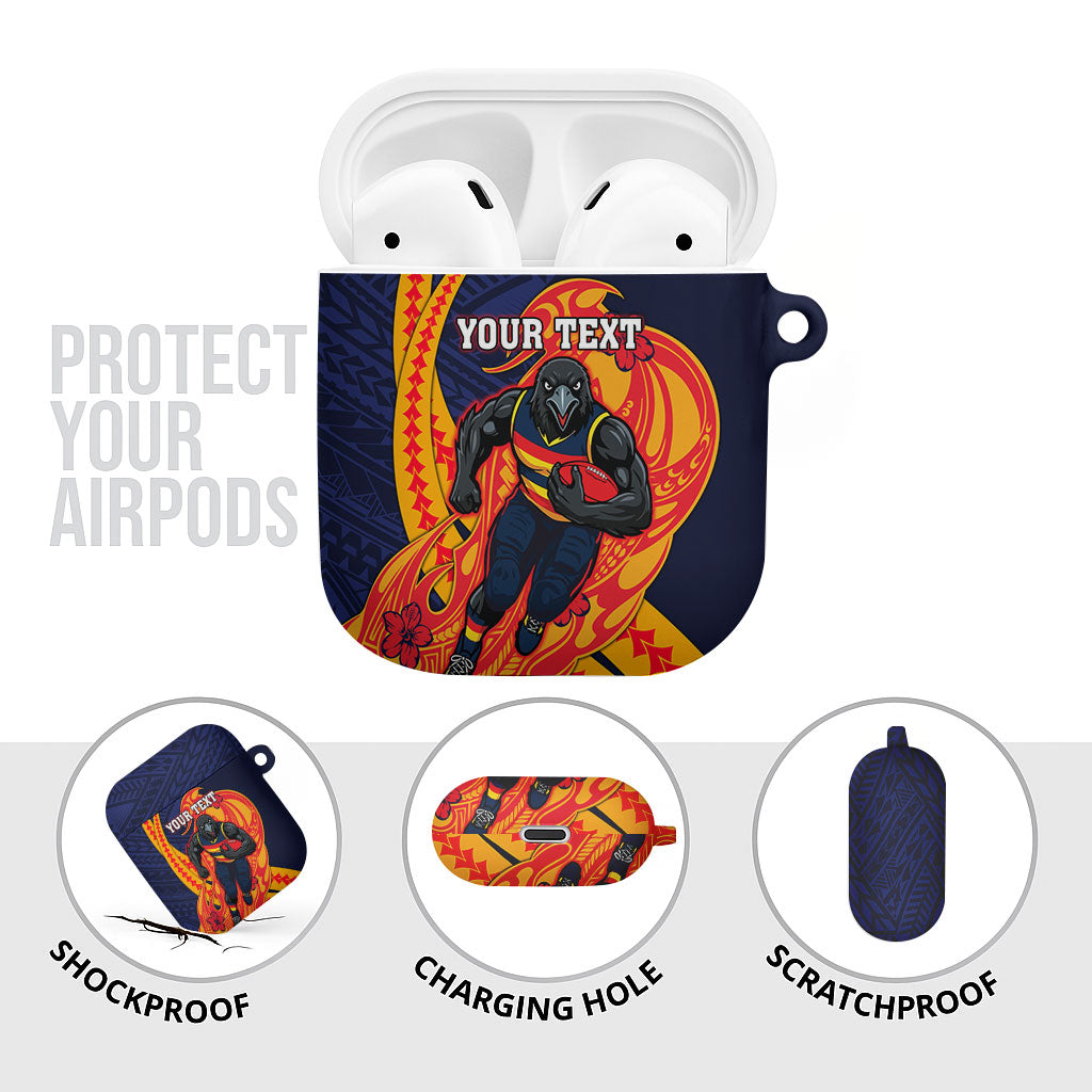 Personalized Adelaide Crows AirPods Case Polynesian Tribal Crow Mascot With Hibiscus Floral Art