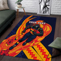 Personalized Adelaide Crows Area Rug Polynesian Tribal Crow Mascot With Hibiscus Floral Art