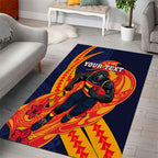 Personalized Adelaide Crows Area Rug Polynesian Tribal Crow Mascot With Hibiscus Floral Art