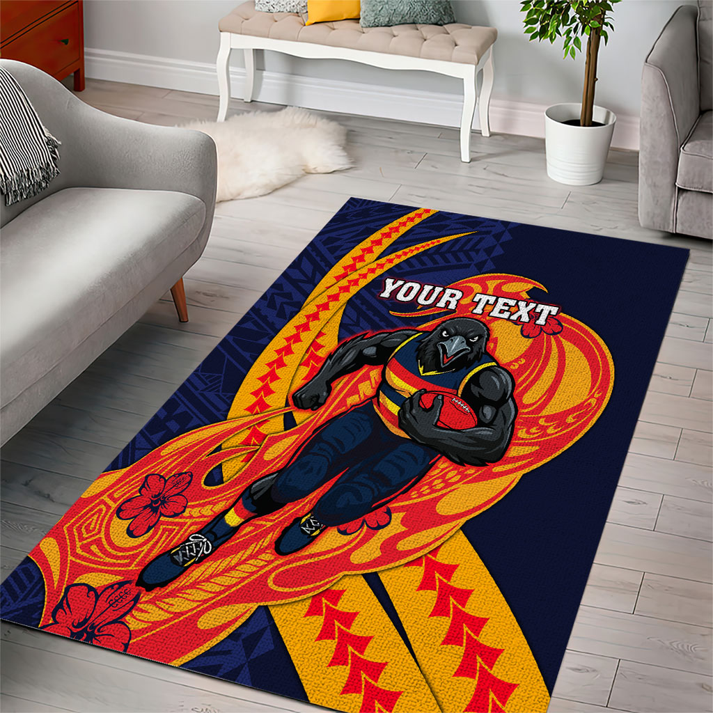 Personalized Adelaide Crows Area Rug Polynesian Tribal Crow Mascot With Hibiscus Floral Art
