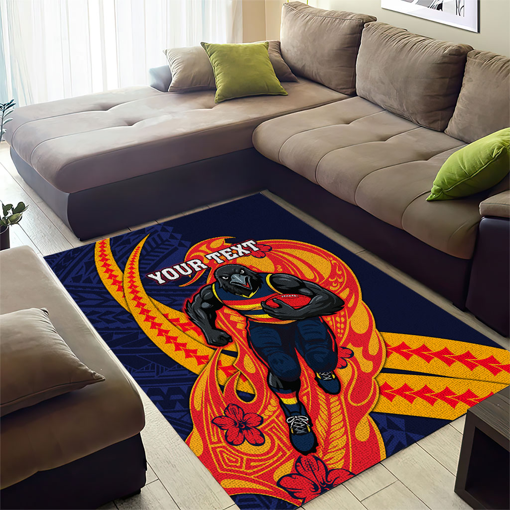 Personalized Adelaide Crows Area Rug Polynesian Tribal Crow Mascot With Hibiscus Floral Art