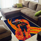 Personalized Adelaide Crows Area Rug Polynesian Tribal Crow Mascot With Hibiscus Floral Art