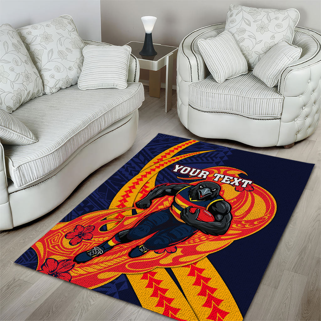 Personalized Adelaide Crows Area Rug Polynesian Tribal Crow Mascot With Hibiscus Floral Art