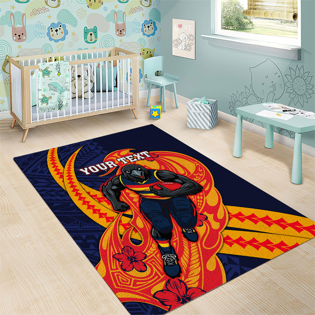 Personalized Adelaide Crows Area Rug Polynesian Tribal Crow Mascot With Hibiscus Floral Art