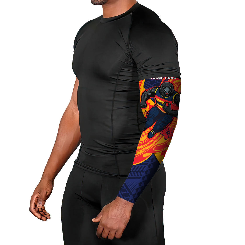 Personalized Adelaide Crows Arm Sleeves Polynesian Tribal Crow Mascot With Hibiscus Floral Art