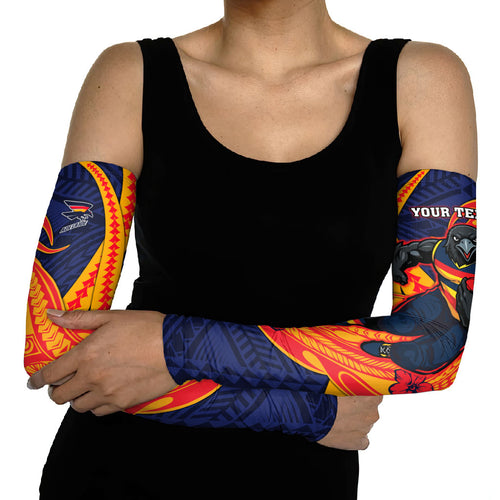 Personalized Adelaide Crows Arm Sleeves Polynesian Tribal Crow Mascot With Hibiscus Floral Art