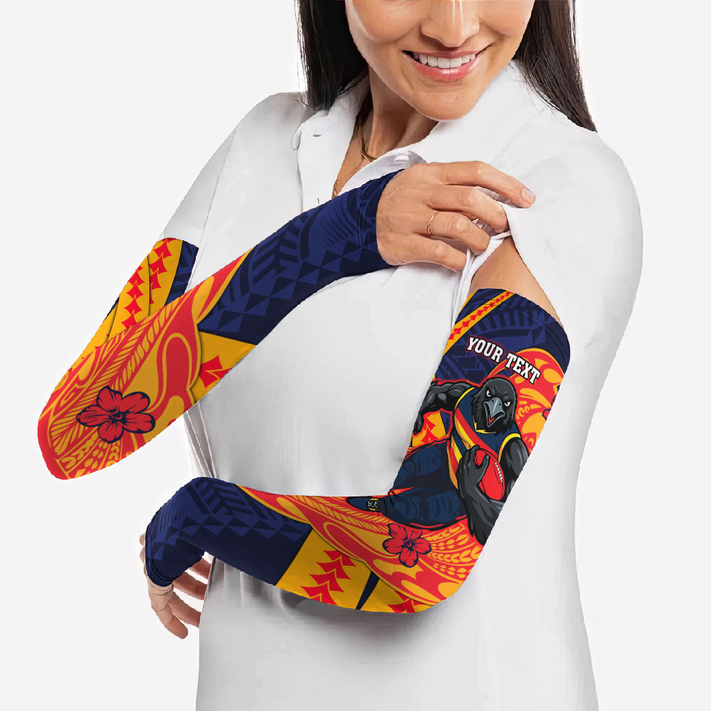 Personalized Adelaide Crows Arm Sleeves Polynesian Tribal Crow Mascot With Hibiscus Floral Art