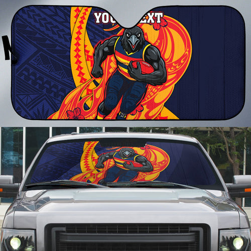 Personalized Adelaide Crows Auto Sun Shade Polynesian Tribal Crow Mascot With Hibiscus Floral Art