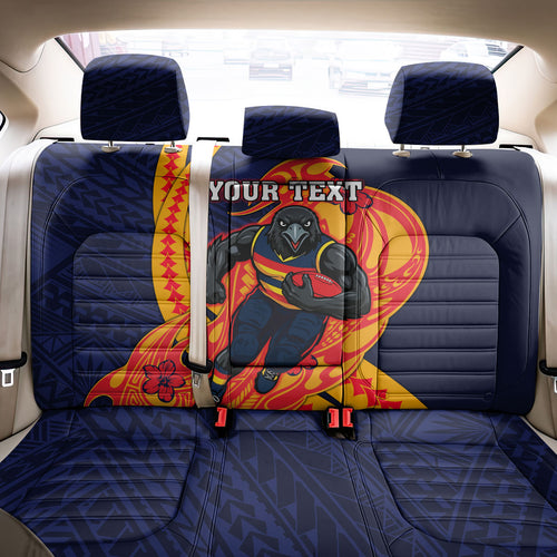 Personalized Adelaide Crows Back Car Seat Cover Polynesian Tribal Crow Mascot With Hibiscus Floral Art