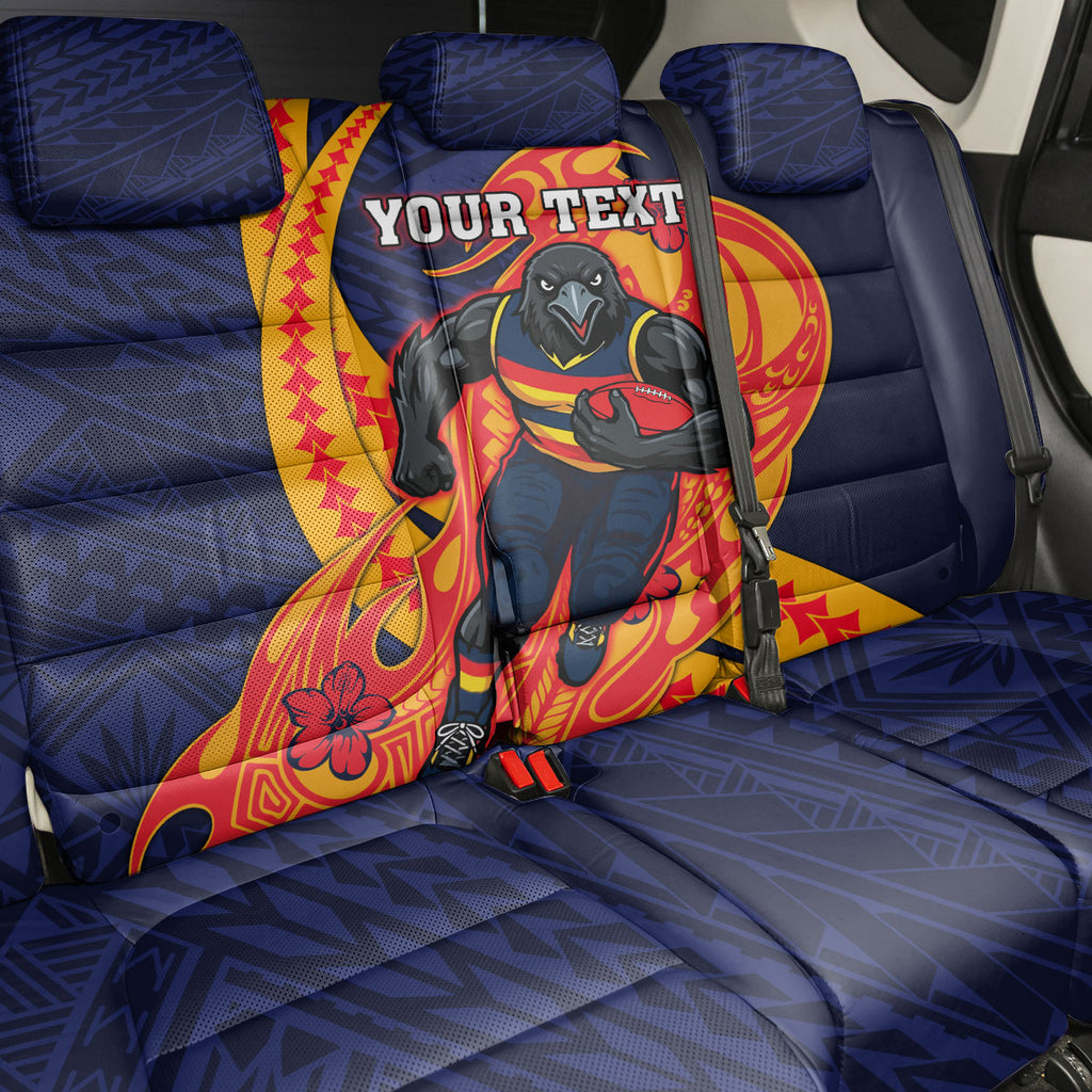Personalized Adelaide Crows Back Car Seat Cover Polynesian Tribal Crow Mascot With Hibiscus Floral Art