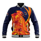 Personalized Adelaide Crows Baseball Jacket Polynesian Tribal Crow Mascot With Hibiscus Floral Art