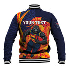 Personalized Adelaide Crows Baseball Jacket Polynesian Tribal Crow Mascot With Hibiscus Floral Art