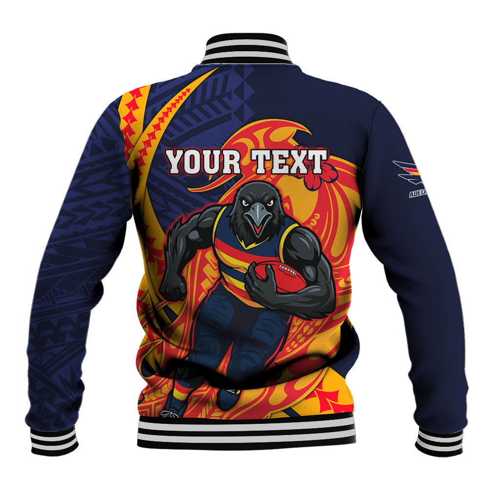 Personalized Adelaide Crows Baseball Jacket Polynesian Tribal Crow Mascot With Hibiscus Floral Art