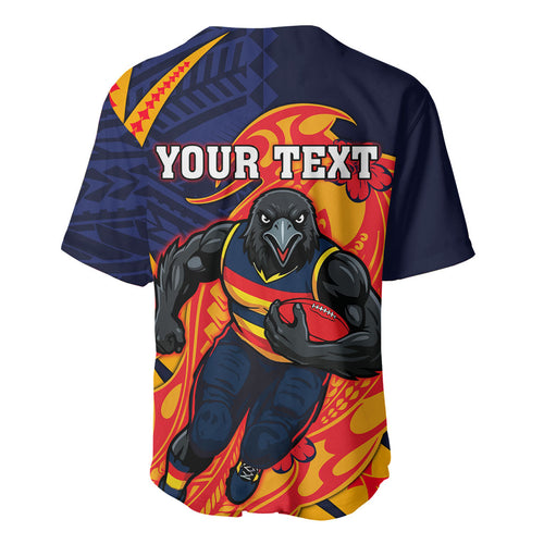 Personalized Adelaide Crows Baseball Jersey Polynesian Tribal Crow Mascot With Hibiscus Floral Art
