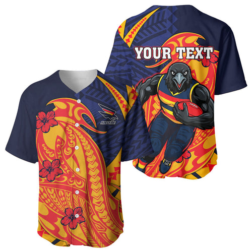 Personalized Adelaide Crows Baseball Jersey Polynesian Tribal Crow Mascot With Hibiscus Floral Art