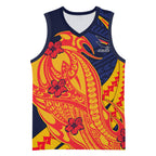 Personalized Adelaide Crows Basketball Jersey Polynesian Tribal Crow Mascot With Hibiscus Floral Art