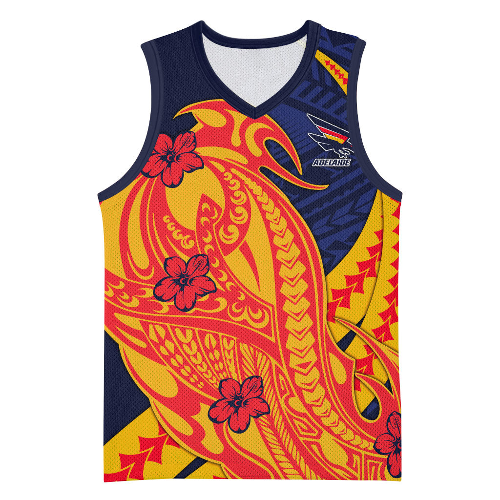 Personalized Adelaide Crows Basketball Jersey Polynesian Tribal Crow Mascot With Hibiscus Floral Art