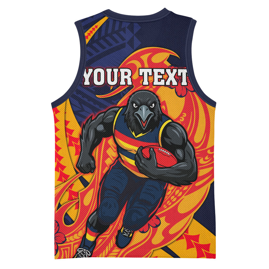Personalized Adelaide Crows Basketball Jersey Polynesian Tribal Crow Mascot With Hibiscus Floral Art