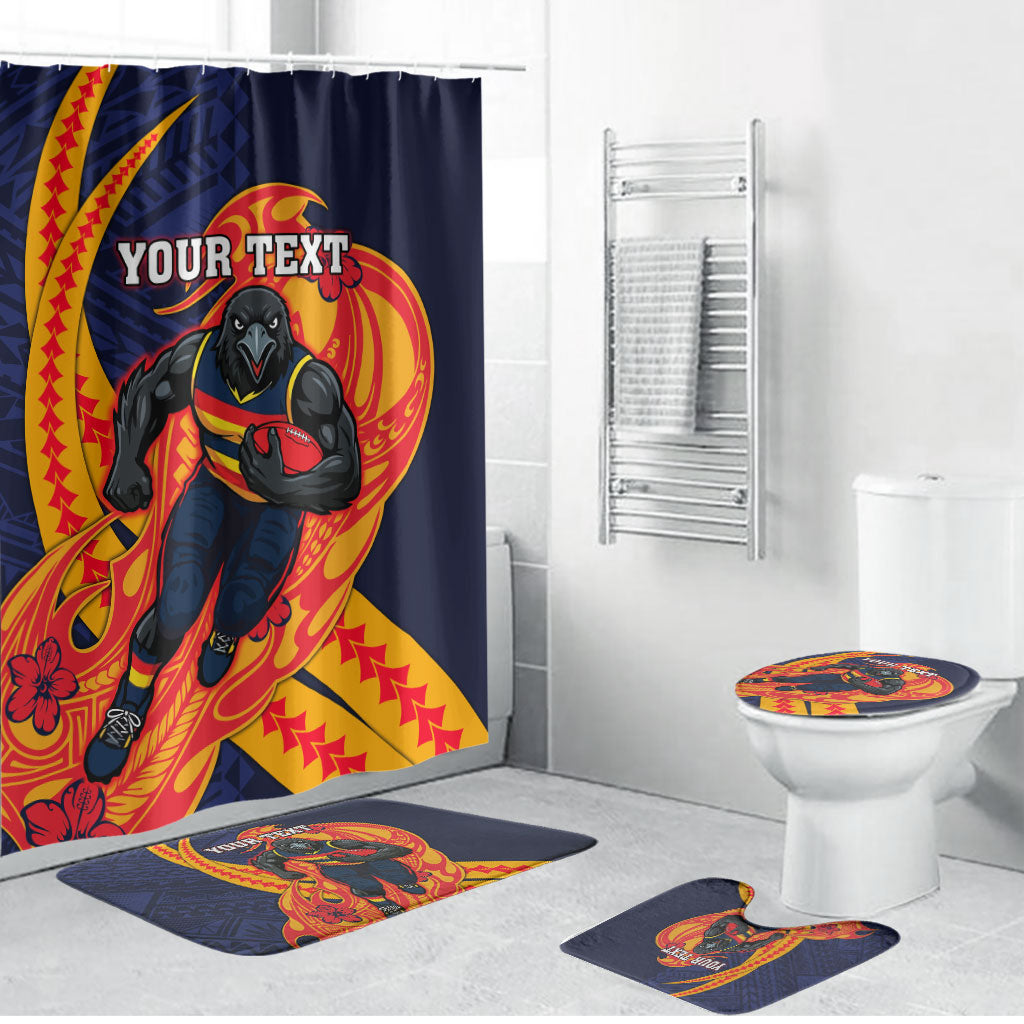 Personalized Adelaide Crows Bathroom Set Polynesian Tribal Crow Mascot With Hibiscus Floral Art