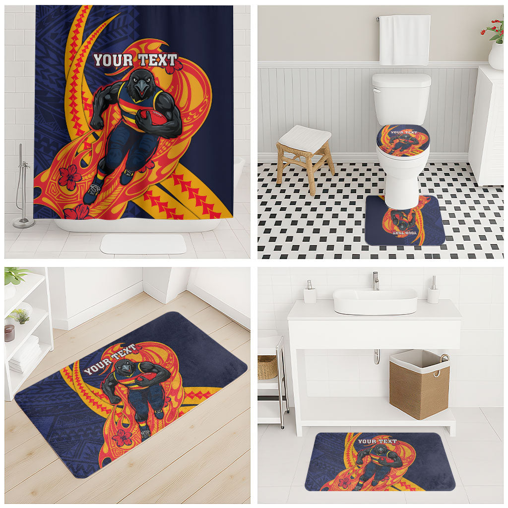 Personalized Adelaide Crows Bathroom Set Polynesian Tribal Crow Mascot With Hibiscus Floral Art