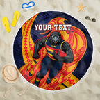 Personalized Adelaide Crows Beach Blanket Polynesian Tribal Crow Mascot With Hibiscus Floral Art