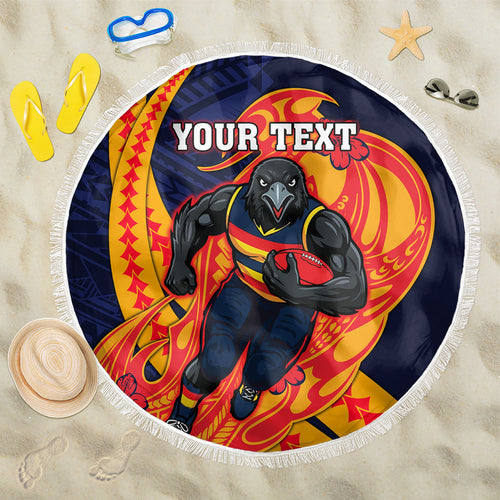 Personalized Adelaide Crows Beach Blanket Polynesian Tribal Crow Mascot With Hibiscus Floral Art
