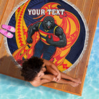 Personalized Adelaide Crows Beach Blanket Polynesian Tribal Crow Mascot With Hibiscus Floral Art