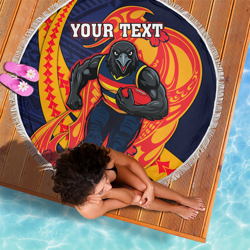 Personalized Adelaide Crows Beach Blanket Polynesian Tribal Crow Mascot With Hibiscus Floral Art