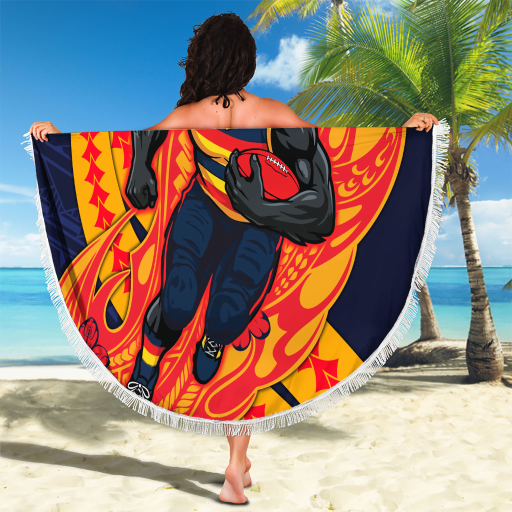 Personalized Adelaide Crows Beach Blanket Polynesian Tribal Crow Mascot With Hibiscus Floral Art