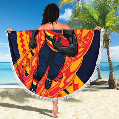 Personalized Adelaide Crows Beach Blanket Polynesian Tribal Crow Mascot With Hibiscus Floral Art